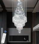 Flashing God D32''X H110'' High Ceiling Chandelier Crystal Raindrop Chandeliers Staircase Large Chandelier Villa Entrance Foyer Ceiling Light High Ceiling Pendant Light Fixture by CozyNest Decor