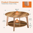Sweetcrispy Round Coffee Table, 36'' Wood Coffee Tables for Living Room with Storage, 2-Tier Center Circle Counter with Wooded Desktop, 50 lbs Capacity, Anti-Slip Feet, Modern Farmhouse Design, Brown by CozyNest Decor