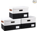 PRANDOM Foldable Storage Bins with Lids [3-Pack] Fabric Collapsible Storage Boxes Baskets Cubes Containers with Handles for Closet Living Room Bedroom (Black & White 14.9x9.8x9.8'') by TinyTreasures Baby Boutique