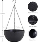 12 inch Large Hanging Planters for Indoor Outdoor Plants, 2 Pack Hanging Flower Pots with Drainage Holes and Chain for Garden Porch Plants, Plastic Hanging Baskets for House Plants, Black by CozyNest Decor