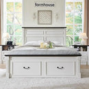 26" Tall Farmhouse Night stand Set of 2, 2 Drawers End Table w/Charging Station, 23.6" Wide Wood Side Table w/Roman Column, Large Rustic Sofa Table w/Open Shelf, Bedside Table for Bedroom, White by CozyNest Decor