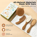 Yoofoss 4 Piece Baby Hair Brush and Comb Set, Wooden Baby Hair Brush with Natural Ultra Soft Goat Hair, Baby Comb Set for Boy, Girl - Walnut by TinyTreasures Baby Boutique