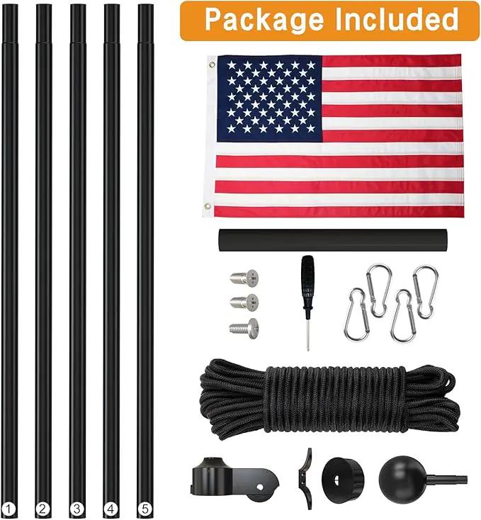 NELXINJO 20FT Sectional Flag Pole Kit, Heavy Duty Aluminum Outdoor In-Ground Flagpole, Black Ball Top, 3x5 USA Flag for Residential commercial Outdoor Garden(20FT, Black), photo 5 of 6