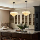 Modern Clear Glass Chandelier, 14" Round Crystal Dining Room Chandelier, Small Black Pendant Light Hanging Fixture for Bedroom, Kitchen Island Light Dimmable Ceiling Lighting Chandeliers for Bathroom by CozyNest Decor