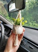 Dahey Mini Macrame Plant Car Accessories Rear View Mirrior Charm Cute Hanging Rearview Car Decor Boho Hanger with Artificial Succulent for Plant Lover, 2 Pcs, 10.5 inch, White by GreenHaven Gardens