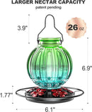 Glass Hummingbird Feeder for Outdoors Hanging, Bird Nectar Feeder with Perch & 5 Flower Feeding Ports, 26 Oz Leak Proof for Outside Garden Decor Backyard, Gifts for Women Mom, Green & Blue by GreenHaven Gardens