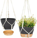 QCQHDU 2 Pack Hanging Planters for Indoor Plants, Outdoor Hanging Baskets, Self Watering Pots with Drainage Holes & Removable Tray (Dark Grey, 10 inch, Macrame Hanger) by GreenHaven Gardens