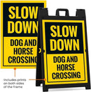 Slow Down Dog and Horse Crossing Sidewalk Sign Kit, 24x36 Inches, with A Frame Stand, Made in USA by CozyNest Decor