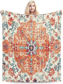 HGOD DESIGNS Carpet Pattern Throw Blanket Boho Style Ethnic Design Orange Blue Soft Blankets and Throws 50x60 Inch Caring for Women Men (130x150cm) by CozyNest Decor