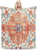 HGOD DESIGNS Carpet Pattern Throw Blanket Boho Style Ethnic Design Orange Blue Soft Blankets and Throws 40x50 Inch Caring for Women Men (100x130cm) by CozyNest Decor