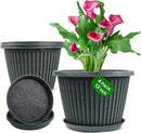 12 inch Plant Pots Indoor Outdoor, 4 Pack Large Planter, Plastic Flower Pots with Saucer and Drainage Holes, Modern Decorative Resin Garden Pots for House Plants by CozyNest Decor