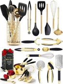 Black and Gold Kitchen Utensils Set - 23-Piece Luxury Kitchen Accessories Includes Gold Measuring Cups, Spoons, Silicone Cooking Utensils and Tools for Baking, Cooking, and Stylish Kitchen Decor by CozyNest Decor