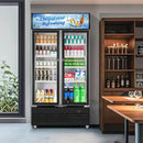 Tylza Commercial Refrigerator, Double Glass Door Display Beverage Fridge, 28.1 Cu Ft Upright Beverage Cooler Merchandiser with Replaceable Advertising Light Board, Rebound Door, Fast Cooling, Black by CozyNest Decor