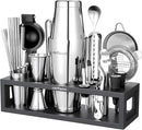 HMYBAR® Mixology Bartender kit | Cocktail Shaker Set | Boston Shaker Set, 20/28 OZ | Martini Making Set for Home Bar. Total 31 pcs incl 39-Recipe Cocktail Cards. Silver Tools. Bamb Stand Black Color by CozyNest Decor