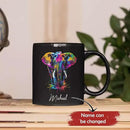 Elephant Coffee Mug 11oz 15oz, Personalized Name Animal Black Cup, Gift For Elephant Lovers, Custom Colorful Animal Design Mug, Gifts For Son Daughter On Birthday by CozyNest Decor