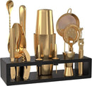 Highball & Chaser Bartender Kit with Black Bamboo Stand Beautiful Cocktail Shaker Set and Bar Tools Stainless Steel Boston Shaker Bartender Kit with Stand (Antique Gold) by CozyNest Decor