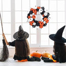 GarveeHome Halloween Pumpkin Wreath for Front Door, 18 Inch Fall Farmhouse Wreath with Orange, Black and White Pumpkins, Rattan Bottom Halloween Indoor Outdoor Home Party Decor by CozyNest Decor
