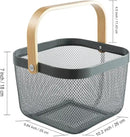 Metal Mesh Steel Basket, Storage Organizer Basket Multi-functional Hanging Kitchen Baskets Fruit Basket with Wooden Handle for Kitchen Bathroom Picnic Shopping Decor Cabinet Home, Grey by GreenHaven Gardens