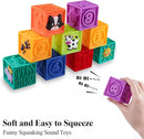 Kingtree Baby Blocks, 9PCS Soft Squeeze Building Blocks Stacking Toys for 6+ Months Babies, Baby Teething Chewing Educational Blocks Set with Numbers Animals Shapes Textures by TinyTreasures Baby Boutique