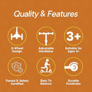 Orange 3 Wheel Scooter with Seat for Kids – Light-Up LED Wheels, Adjustable Handlebar and Seat, Smooth PU Wheels, Wide Anti-Slip Deck, Rear Foot Brake – Toddler Outdoor Toys for Ages 2+ by TinyTreasures Baby Boutique