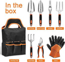 Garden Tool Set with Non Slip Rubber Grip,8 Piece Stainless Steel Gardening Tool Sets,Heavy Duty Outdoor Hand Tools Durable Storage Tote Bag,Uprooting Weeding Tool, Gifts for Women Men(Orange) by GreenHaven Gardens