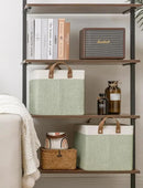 StorageWorks Storage Bins, Fabric Storage Bins for Shelves, Large Storage Baskets with Metal Frame, Closet Baskets and Bins with Handles, Green and White, 2-Pack