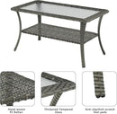 Patio Tables Outdoor Coffee Table - Wicker Rattan Coffee Tables with 2-Tier Storage Shelf Glass Top for Outside Proch Deck Balcony Garden Rectangle Mixed Grey by GreenHaven Gardens