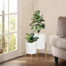 ARNIS Modern Planter Pots, Set of 2 Large Planters with Stand, Decorative Planters, Metal Pots with Drainage Holes for Living Room, Office, Garden or Balcony, 8.25 &10.5 Inch, Matte White by CozyNest Decor