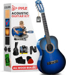 Pyle Beginner Acoustic Guitar Kit, 3/4 Junior Size All Wood Build Nylon String Instrument with Capo, Gig Bag, Strap, Extra String Set, Guitars for Beginners Adults and Youth, 36" Blue Burst Gloss by TinyTreasures Baby Boutique