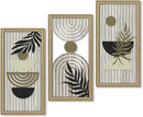 Putuo Decor Boho Abstract Wall Art, Set of 3, Modern Geometric Botanical Wooden Wall Decor, Mid-Century Minimalist Framed Artwork, Neutral Toned Aesthetic Prints, for Living Room, Bedroom, Office by CozyNest Decor