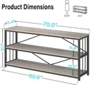 LVB Extra Long 3-Tier Sofa Table, Industrial Console Table with Storage Shelf, Modern Rustic Wood Metal Narrow Entryway Table, Skinny Behind Couch Table for Foyer Living Room Bedroom, Light Grey, 70In by CozyNest Decor