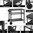 Dining Cart Table with Three Shelf, Movable Outdoor BBQ Grill Pizza Oven Stand with Three Hooks, Kitchen Cart Island Multifunctional Food Prep Table for Inside and Outside (Black) by CozyNest Decor