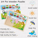 Wooden Puzzles for Kids Ages 4-6, 4 PCs 24 Animals Cars Farm Dinosaur World Jigsaw Puzzles, Preschool Educational Brain Teaser Toys for 3 4 5 6 7 8 Years Old by TinyTreasures Baby Boutique