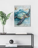 Coastal Sea Turtle Canvas Wall Art Turtle Nautical Ocean Theme Print Poster Framed Picture Painting for Home Beach House Bedroom Wall Decor 11x15 Inch by CozyNest Decor