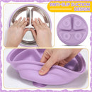 Nuogo 2 Pcs Stainless Steel Baby Suction Plates with Removable Silicone Shell 2-in-1 Metal Toddler Bowl Divided for Picky Eaters Kid Feeding Led Weaning Supply, Dishwasher Safe (Yellow,Purple) by TinyTreasures Baby Boutique