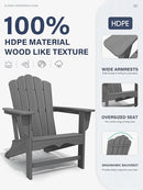 KINGYES HDPE Adirondack Chair, Classic Oversize Adirondack Chair, Grey by GreenHaven Gardens