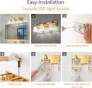 Modern Bathroom Vanity Light 3-Lights Gold Crystal Bathroom Wall Light Vanity Light Fixtures，20.47-inch Modern Minimalist Design by CozyNest Decor