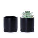 D'vine Dev Set of 2 Plants Pots, 3.5 Inch Ceramic Planter Pot for Plants with Drainage Hole and Saucer, Black, 94-V-A-2 by GreenHaven Gardens