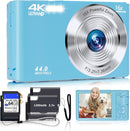 Digital Camera for Teens, FHD 4K 44MP with 64GB SD Card, 16X Digital Zoom, Compact Point Shoot Camera Blue by TinyTreasures Baby Boutique