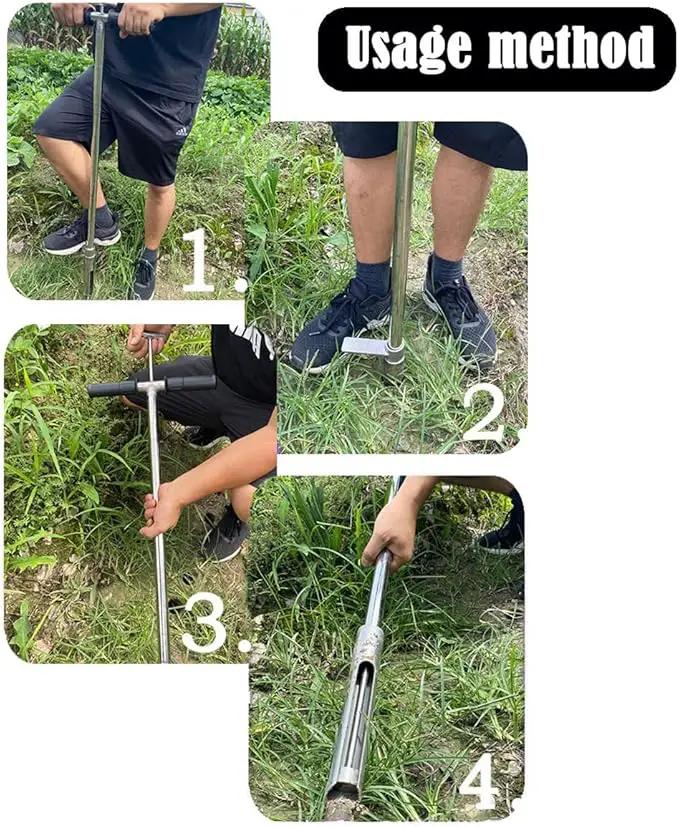 INTBUYING 40’’ Soil Sampler Probe Soil Test Probe with 9.8’’Sample Ejector and Foot Pedal T Rubber Handle Stainless Steel 2.7'' Dia for Soil Sampling Lawn Garden Farm, photo 6 of 9