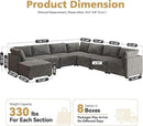 Modular Sectional Sofa with Chaise U Shaped Sectional Couch for Living Room, 8-Seater Comfy Cloud Couches with One Movable Ottoman, Plush Corduroy, Gray by CozyNest Decor