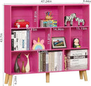LEYAOYAO 10 Cube Bookshelf,3 Tier Modern Wide Bookcase with Legs,Mid-Century Wood Bookshelves Storage，Pink Large Book Case,Freestanding Organizer Display Shelf for Bedroom,Living Room,Office by CozyNest Decor