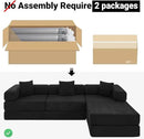 108" Oversized Convertible Sleeper Sofa Bed, Corduroy L Shape Sectional Couch, Folding Sofa Bed with Side Pocket, Modern Cloud Floor Mattress Couch, Modular Sofa for Living Room, Black by CozyNest Decor
