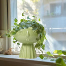 Face Planter Pot - 7 Inch Ceramic Head Planter for Indoor Plants Outdoor, Cute Succulent Flower Pots with Drainage Hole, Room Home Garden Decor, Gardening Gifts, Green by GreenHaven Gardens