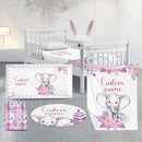 Custom Nursery Crib Bedding Set: Personalized Name 4 Piece Purple Flower Elephant Design Baby Crib Sets for Girls - Toddler Double Layer Blanket Set, Comfortable Crib Bed Sheets for Baby Toddlers by TinyTreasures Baby Boutique