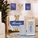 Personalized Baby Crib Bedding Set for Baby Boys Girls, Blue Leopard Pattern Custom Name Baby Crib Sets 5-Pcs, Toddler Double Layer Blanket Fitted Sheets Changing Pad Cover Rug Wall Art Set by TinyTreasures Baby Boutique