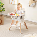 BABY JOY High Chair, 6 in 1 Convertible Wooden Highchair for Babies & Toddlers with Adjustable Legs, Double Removable Tray, Safety Harness & Waterproof PU Cushion (Beige) by TinyTreasures Baby Boutique
