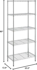 Amazon Basics 5-Shelf Adjustable, Storage Shelving Unit, (200 Pound Loading Capacity per Shelf), Steel Organizer Wire Rack, 23.2 x 13.4 x 60 inches (LxWxH), Chrome by CozyNest Decor