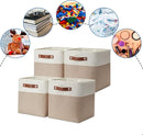 DULLEMELO 11 inch Cube Storage Bins, Large Collapsible Grey Storage Baskets for Square Cubes Organizing, Fabric Boxes Bins for Shelves Nursery Home Office Storage(4 Pack - 11" White&Khaki) by TinyTreasures Baby Boutique