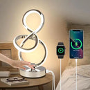 Modern Table Lamp, LED Bedside lamp with USB C+A Ports, Touch Stepless Dimmable Nightstand lamp, Unique Spiral Table lamp for Bedroom Living Room Home Office, LED Spiral lamp, Silver by CozyNest Decor